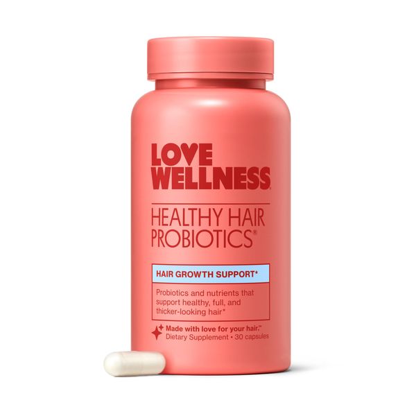 Love Wellness Healthy Hair Probiotics | Support Hair Growth with Biotin and Vitamin B12 & B6 | Supplement for Healthy Scalp & Thicker, Fuller Looking Hair | Safe & Effective | 30 Capsules
