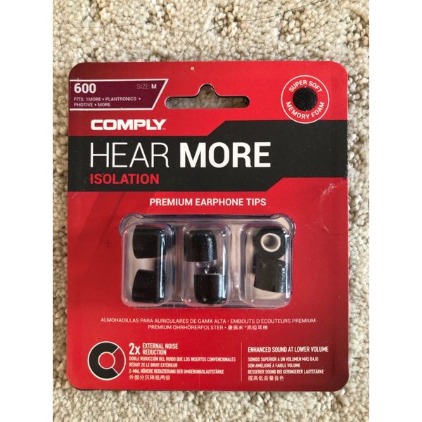 Comply Isolation T-600 Memory Foam Replacement Earbud Tips Size M 3 pairs 