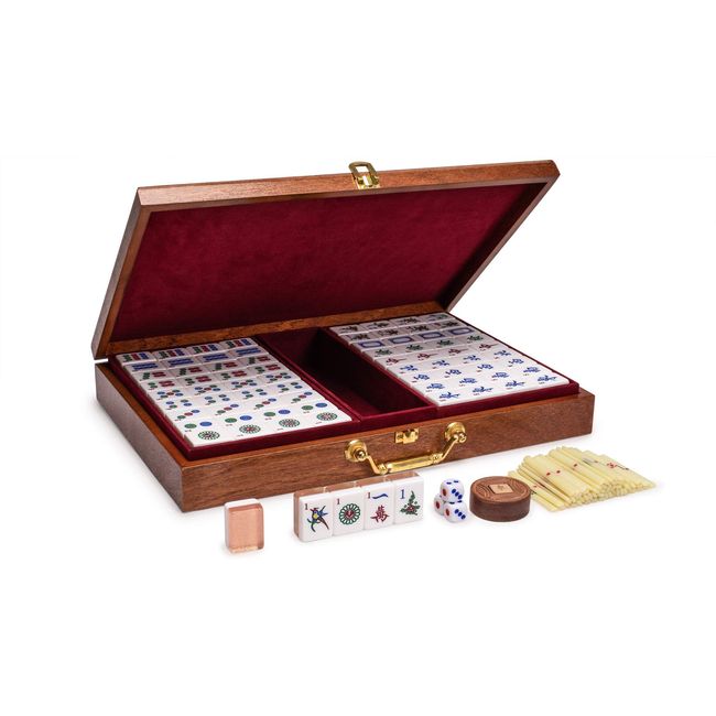  Yellow Mountain Imports Classic Chinese Mahjong Game Set,  Champagne Gold - with 148 Medium Size Tiles and a Wooden Case - for Chinese  Style Game Play : Toys & Games