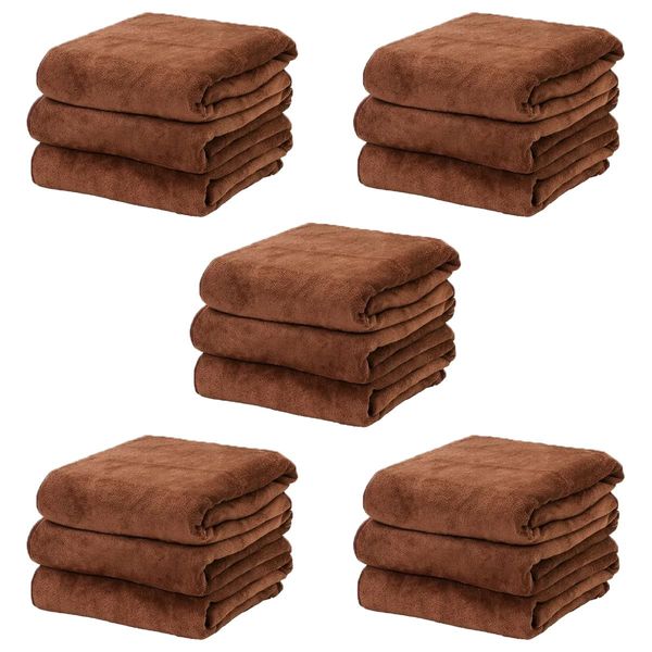 Bath Towel #S204 Thick Microfiber 1024 Momme 27.6 x 55.1 inches (70 x 140 cm), 3 Pieces-5 Sets Mocha