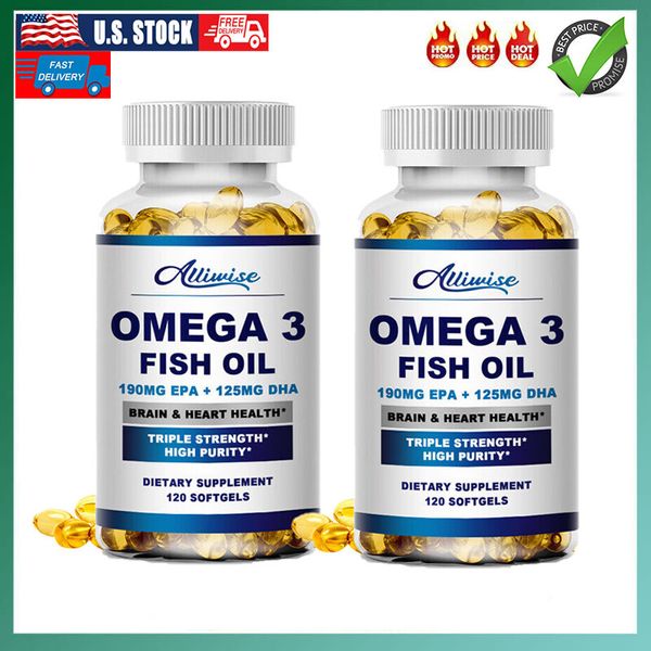 2pack Omega 3 Fish Oil 120 Capsules 3x Strength EPA & DHA, Highest Potency