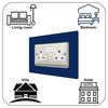 5X Double Socket Surround, Acrylic Back Panel or Plate, Protect Wall from Finger Prints, Font Colour:Navy