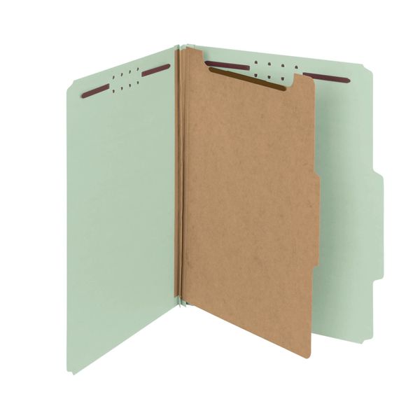 Smead 100% Recycled Pressboard Classification File Folder, 1 Divider, 2" Expansion, Letter Size, Gray/Green, 10 per Box (13723)