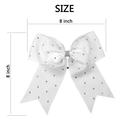 8 Inch Jumbo Cheerleader Bows with Bling Fling Rhinestones Ponytail Holder Cheerleading Bows Hair Tie 6 Pcs College (Orange)
