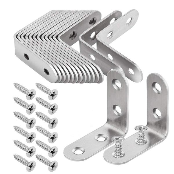 Aibboyi L-Shaped Metal Fittings, 24 Pcs Angle Brackets, Stainless Steel, L-Shaped Hardware, 1.6 x 1.6 x 0.6 inches (40 x 40 x 16 mm), Reinforced Hardware, Corner Brace, Joint Alloy, 98 Screws Included