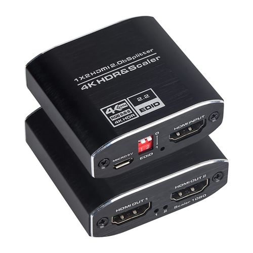 4K HDMI Splitter 1 in 2 Out, HDMI Splitter 1 to 2 Amplifier Duplicate/Mirror Screen Monitor Support EDID for HDMI 2.0b RGB 4:4:4 1080P/ 3D/ 4K for Xbox PS4 Fire Stick Roku Blu-Ray Player Apple TV