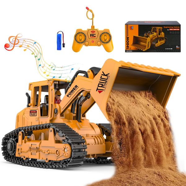 Construction Toys Bulldozer - Kids Engineering Remote Control Truck Toy, Rechargeable Multifunction Vehicle Loader Beach Outdoor Toy, Christmas Birthday Idea for 3 4 5 6 Year Old Toddler Boys Children