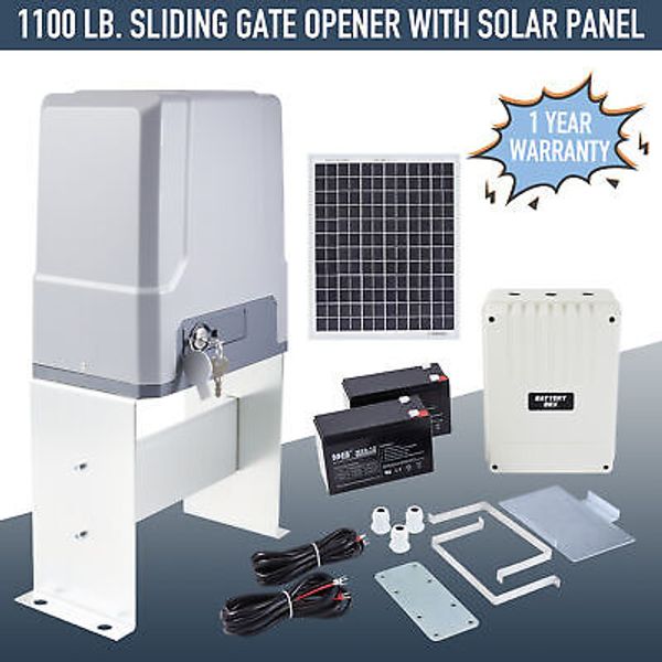 CO-Z Solar Panel DC Automatic Sliding Gate Opener 150W Motor w Batteries 1100lb