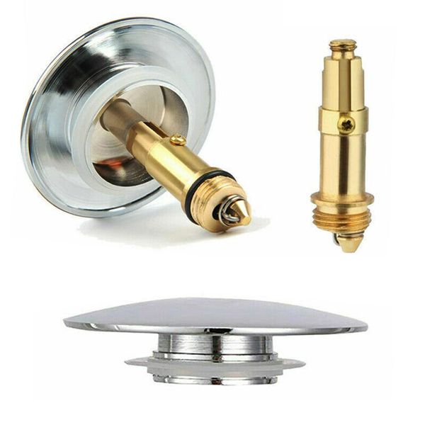 Bathroom Sink Drain Click Clack Plug Stopper, Chrome Easy Pop-up Basin Sink Waste Push Button Brass Slotted Plug for Overflow Waste, Suitable for Kitchen Bathroom Washbasin Chrome Plated Sink