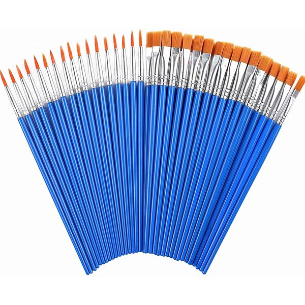 60 Pcs Paint Brushes,Round Flat Small Brush Bulk for Detail Painting (30 Round and 30 Flat)