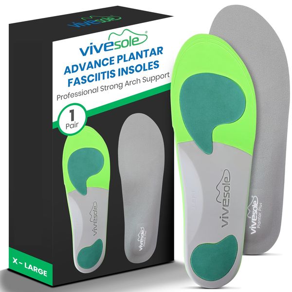 ViveSole Arch Support Insoles for Men & Women - Orthotic Inserts for Plantar Fasciitis, High Arches, Flat Feet - Shoe Inserts for Comfort and Relief, Back, Fascia, Foot and Heel Pain - Full Length