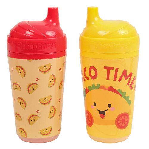 Cudlie Fisher Price Unisex Baby 10 Oz 2 Pack Insulated Sippy Cups with Taco Time Print