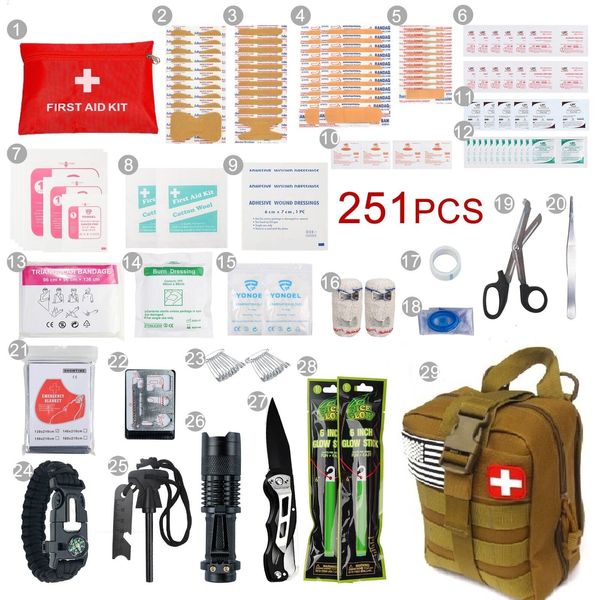 251 Pcs First Aid Kits For Emergency Trauma Military Survival Travel IFAK Khaki