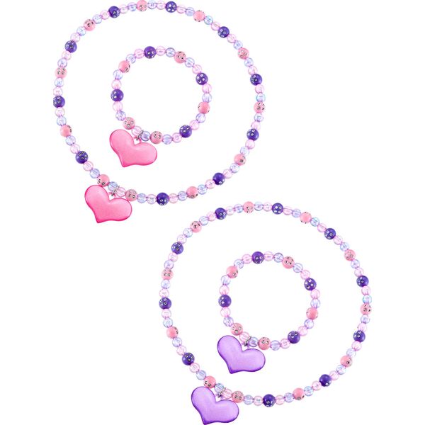 Zhanmai 2 Pcs Girl Princess Necklace Bracelet Set Lovely Princess Heart Shape Beads Necklace Stretchy Jewelry Set Girls Costume Jewelry Gift Party Favors for Dress up