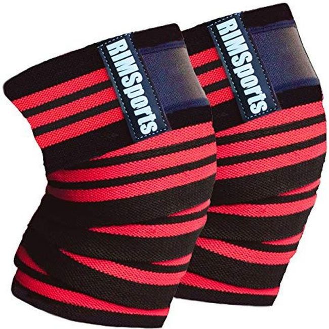 RIMSports Knee Wraps for Weightlifting - 72", Red with black