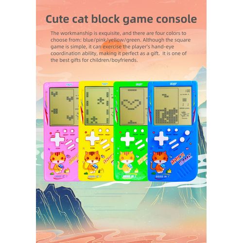TAQY Cute Cat Pattern Block Game Console 23 Brick Games Racing/Tank Battle Retro Mini Game Machine Children's Game Console 70/80/90's Nostalgic Gifts Puzzle Toy Handheld Portable Game Device (Blue)