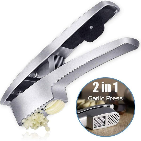 2 in 1 Garlic Press Crusher Squeezer Mincer with Silicone Roller Kitchen Tool