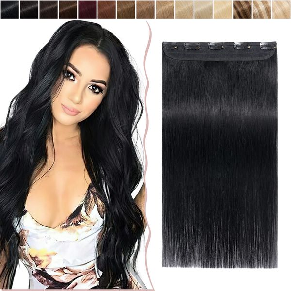 8 inch SEGO Clip in Hair Extension Human Hair One Piece [#1 Jet Black] 100% Remy Real Hairpieces for Women 3/4 Full Head Straight (40g)