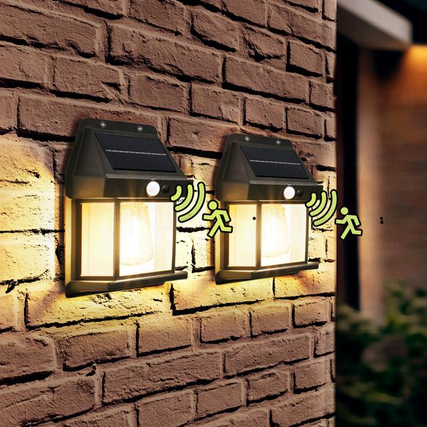 PATIOPIA 2 Pack Solar Motion Sensor Wall Lights with 3 Lighting Modes, Waterproof Led Solar Powered Wall Lights for Deck, Fence, Garage, Barn, Patio and Yard