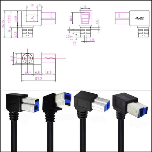 Traovien USB 3.0 Printer Cable, USB 3.0 Type A Male to Type B Male Plug 90 Degree High Speed Printer for Printer,Monitor,External Hard Drivers,Scanner - 50cm/1.5Ft (3.0 A to B Left Angle)