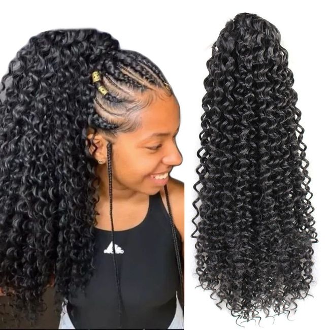 Drawstring Ponytail Extension Curly Hair Extensions, Synthetic Pony Tails Extensions Human Hair Feeling, Kinky Curly Ponytail Afro Puff Drawstring Ponytail for Black Women(16inch,Natural black)