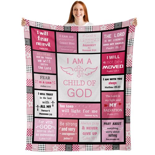 Christian Blanket Gifts for Women, Baptism Confirmation Gifts for Girl, I Am a Child of God, Easter Basket Stuffers for Teens Girls Kids. Religious Gifts Throw Blanket for Couch Sofa Bed 50" X 60"