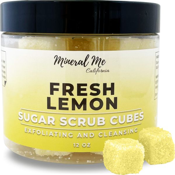 Body Scrub Exfoliator - 12oz FRESH LEMON Sugar scrub cubes w/Mango Butter & Shea butter- Ultra Hydrating & Moisturizing - Natural & Organic for all body exfoliation- For hands, arms legs, elbow & foot