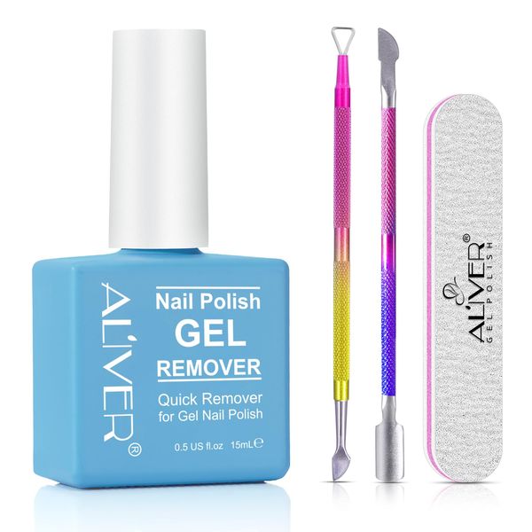 Gel Nail Polish Remover Kit, Gel Remover Gel Acrylic Nail Polish Remover, Easily & Quickly Removes Soak-Off Gel Polish in 1-3 Minutes, Not Hurt Nails (15.00 ml (Pack of 1), 1PCS BLUE COLORFUL SET)