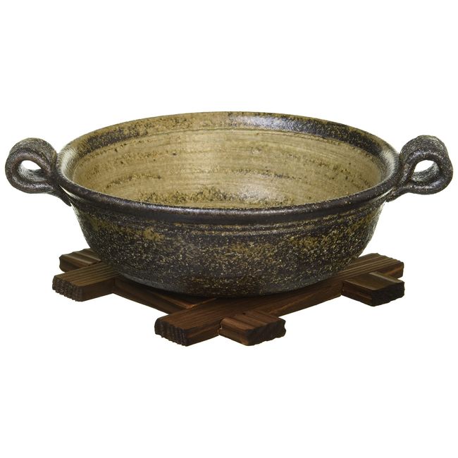 Marui Pottery MR-3-3529 Iga Pot, Hechamon, Single Person Pot, Earthenpot, With Wooden Trivet, Black Persimmon, Capacity: Approx. 19.7 fl oz (550 ml), Made in Japan