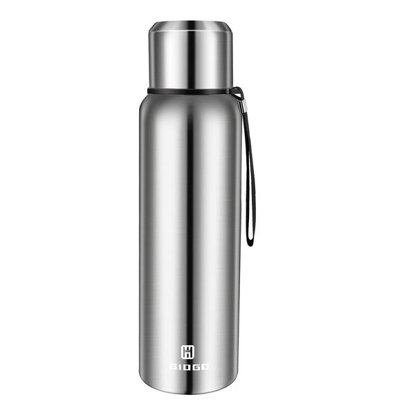 Insulated vacuum Thermo Bottle 750ml/25oz with cup Stainless steel coffee bottles for hot and cold drink water flask.(Silver,750ml)