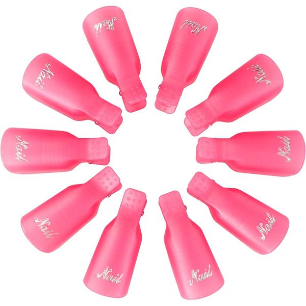 10pc Plastic Acrylic Nail Art Soak Off Cap Clip UV Gel Polish Remover Wrap Tool Gel Nail Polish Remover Clips for Fingernail Removal Soak Off Clips Wrap Cleaner Cap Clip(Pink)