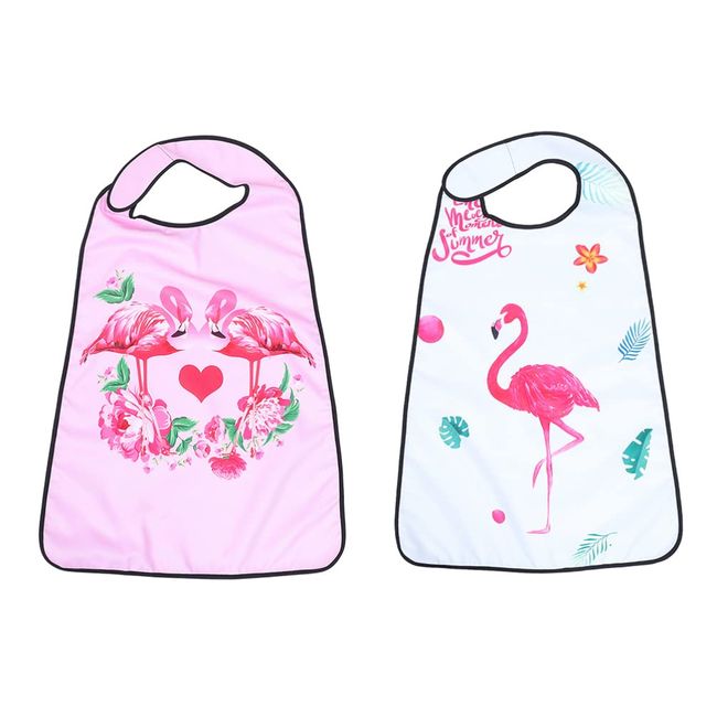 Healifty 2pcs Adult Bibs Washable Reusable Rice Pinafores Waterproof cartoon Flamingo Eating Pinafores Portable Clothing Protector for Elder Patients