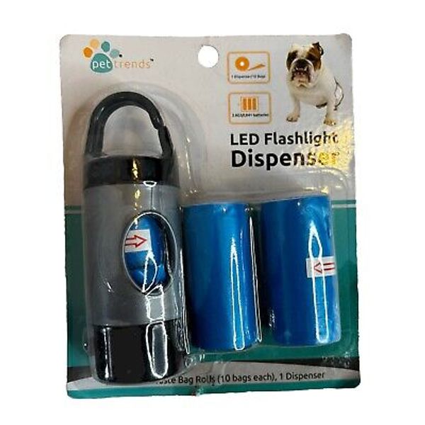 Pet Trends Dog Baggie LED Flashlight Dispenser Refillable 30 Bags And Batteries