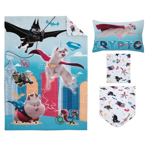 Warner Bros DC League Super Pets 4-Piece Toddler Bedding Set, Toddler Bed