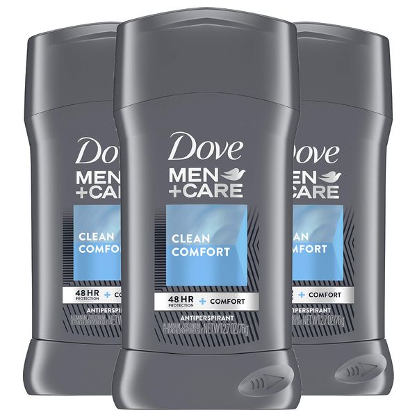 Dove Men+Care Antiperspirant Deodorant 48-hour sweat and odor protection Clean Comfort Antiperspirant for men formulated with vitamin E and Triple Action Moisturizer 2.7 oz pack of 3