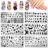 JSRQT 6Pcs Nail Art Stamping Plates, Butterfly Flower Feather Leaves Nail Stamping Plates Set, Nail Stencils Templates for Nail Art DIY, Metal Nail Printing Image Plates for Women Girl Manicure Art