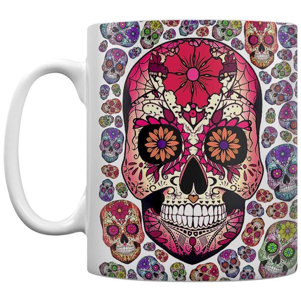 Grindstore Sugar Skull Carnival Mug for Tea or Coffee White