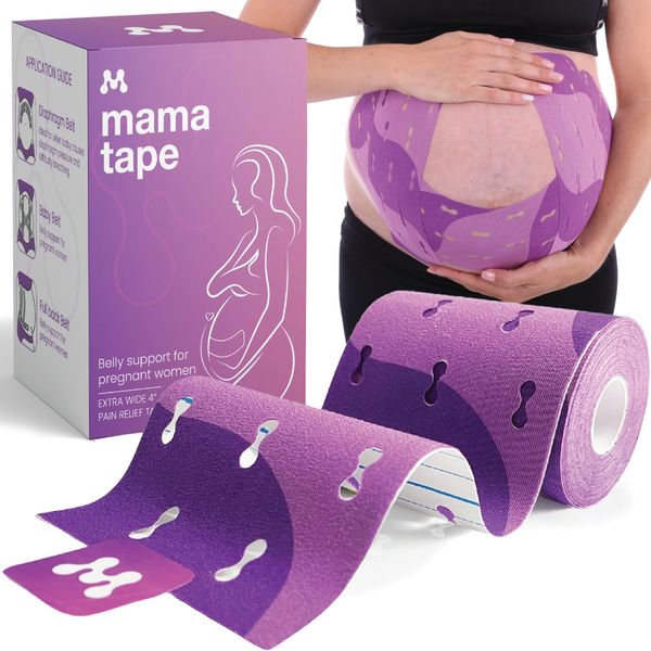 Mama Tape Pregnancy Belly Support | Pelvic and Back Pain Relief | Extra Wide 4" x 16.4' Roll of Kinesiology Tape for Pregnant Skin | Maternity Belly Support | Pregnancy Must Haves | Gift for Women