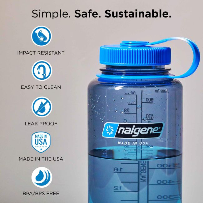 Nalgene Tritan Wide Mouth BPA-Free Water Bottle, Clear w/ Green Cap,  32-Ounces