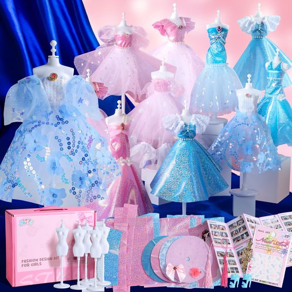 Skirfy Fashion Designer Kits for Girls Ages 8-12 with 5 Mannequins,Girls Toy,Accessories,DIY Art and Craft Kits for Kids,Dress Design Craft Making Kit Gift for Kids Birthday Teen Girl Gifts Stuff