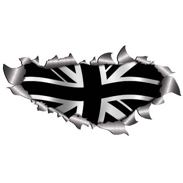 Small Single Black Union Jack Flag Metal Rip Open Sticker