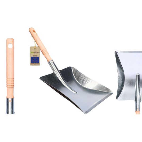 ToolSpace | Galvanised Metal Dustpan & Shovel | Beechwood Handle | Multi-purpose | Silver