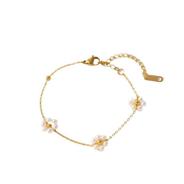 Hemasa Stainless Steel Gold Color Pearl Flower Necklace For Women/Handmade Pearl Beaded Necklaces Wedding Jewelry Bracelet 1