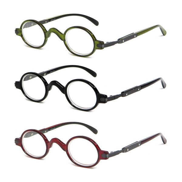 Calabria R314 Unisex Vintage Professor Oval Reading Glasses Incredibly Lightweight and Comfortable 3-PACK VARIETY (Black, Olive, and Red) +6.00