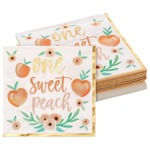 50 Pack Sweet Peach Paper Napkins for Baby Shower, Birthday Party Supplies (6.5 in)