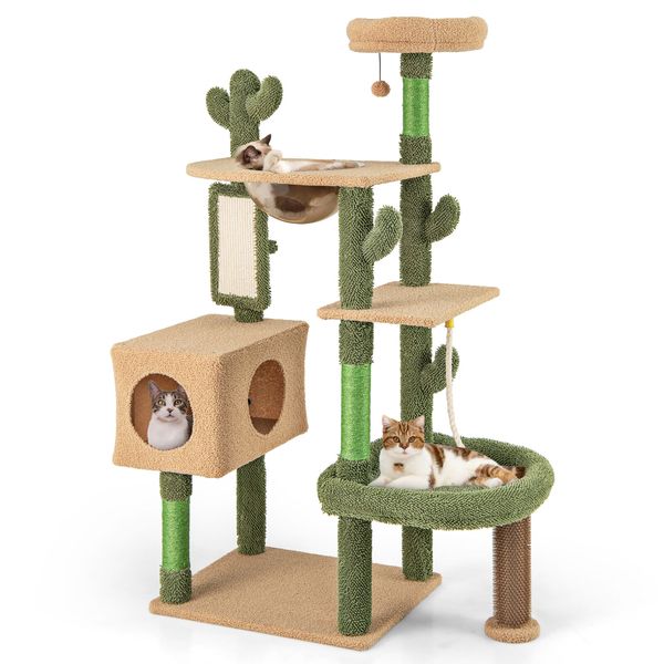 59'' Cactus Cat Tree for Indoor Cats w/ Sisal Scratching Posts & Board Condo