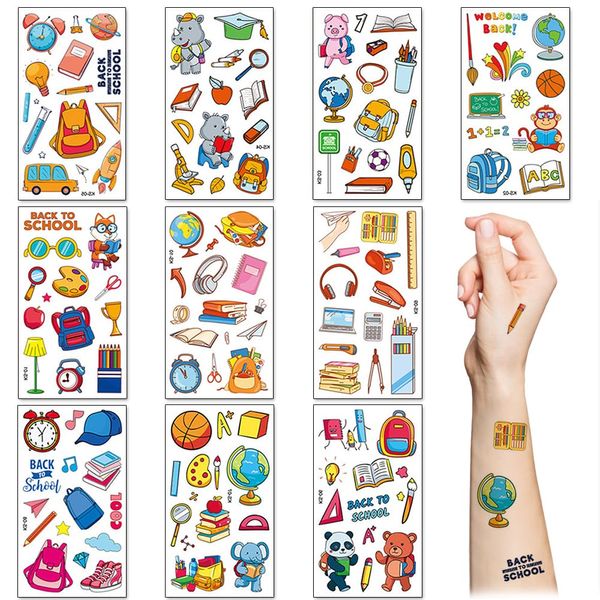 Back To School Temporary Tattoos,10 Sheets School Bus Learning Tools Fake Tattoo Stickers Waterproof Cartoon Tattoos for Boys Girls Kids Teachers Students Classroom Rewards