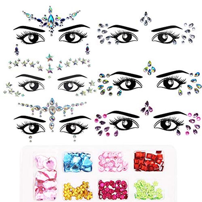  Halloween Face Gems, 6 Sets Face Jewels Self-Adhesive