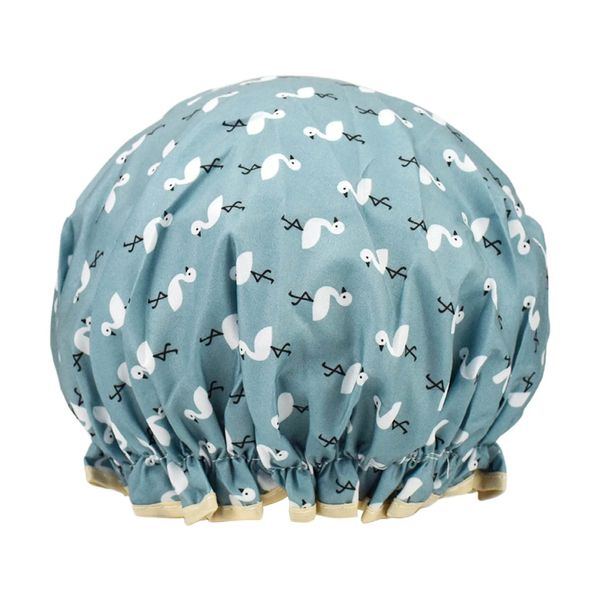 1 Pack Shower Cap for Women, Oil-proof Caps, Double Layers Waterproof Reusable Bath Caps With Ruffled Edge Covering for Girls, Women, Ladies, Kids (Blue Bird)