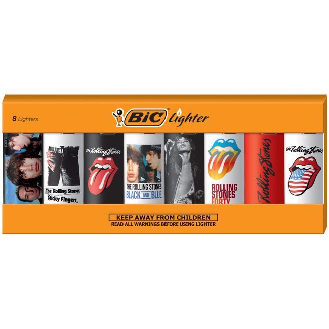 BIC Pocket Lighter, Special Edition The Rolling Stones Collection, Assorted Unique Lighter Designs, 8 Count Pack of Lighters